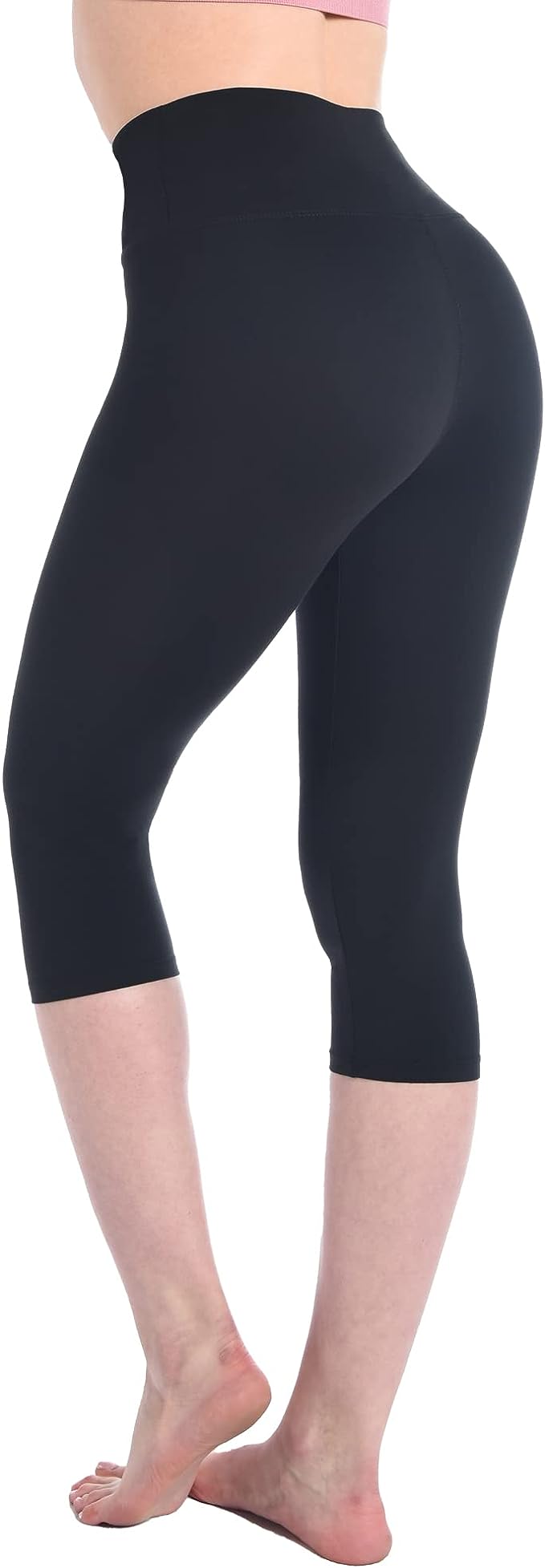 Women's High Waist 3/4 Leggings Opaque Black for Sports Gym Yoga