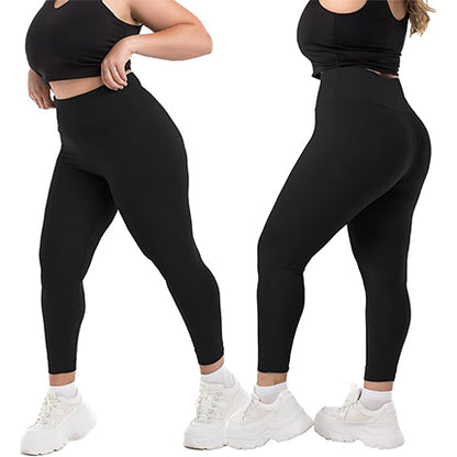 SINOPHANT Plus Size Leggings for Women, High Waisted Tummy Control Buttery Super Soft Black Yoga Pants for Workout Running