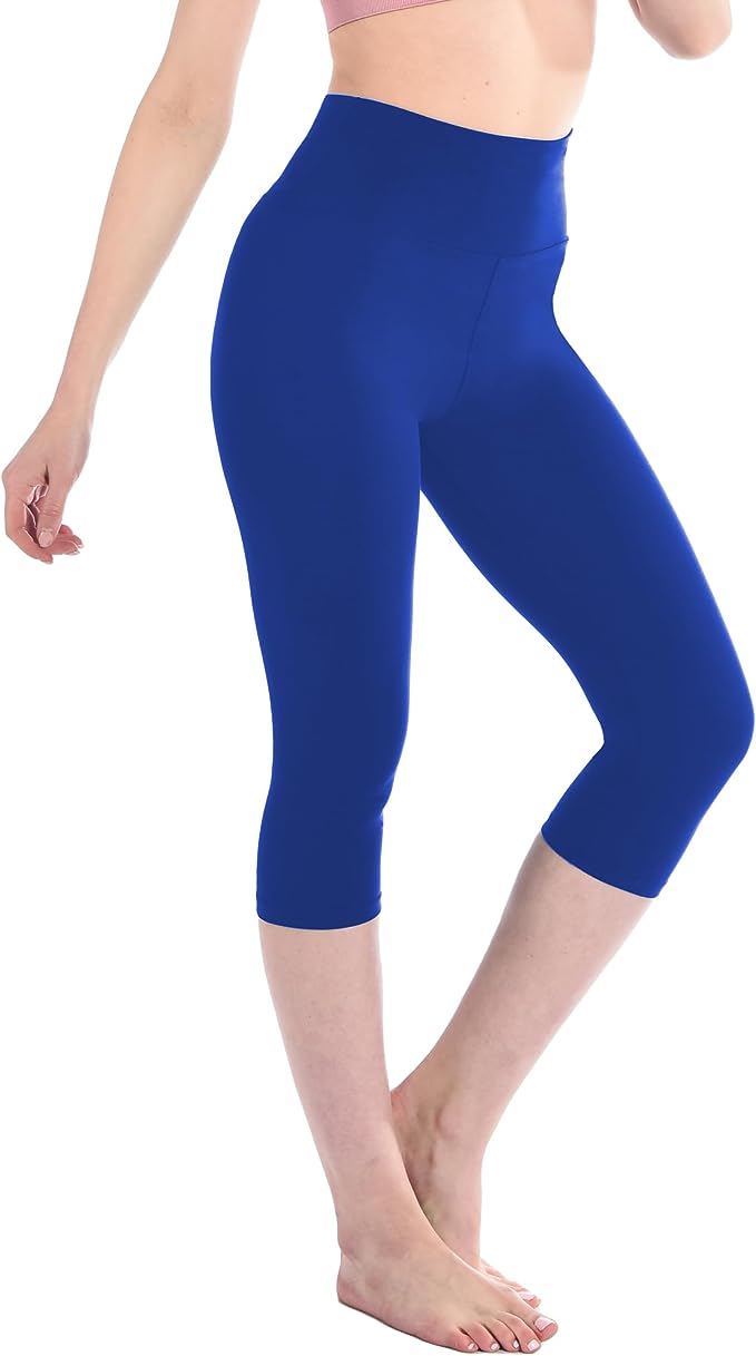 Women's High Waist 3/4 Leggings Opaque Black for Sports Gym Yoga
