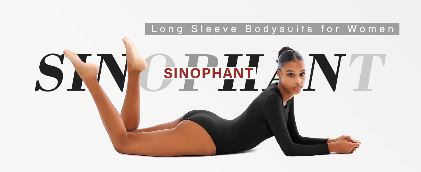 SINOPHANT Long Sleeve Bodysuits for Women Crew Round Neck Basic Stretchy Slim Fit Body Suit Tops