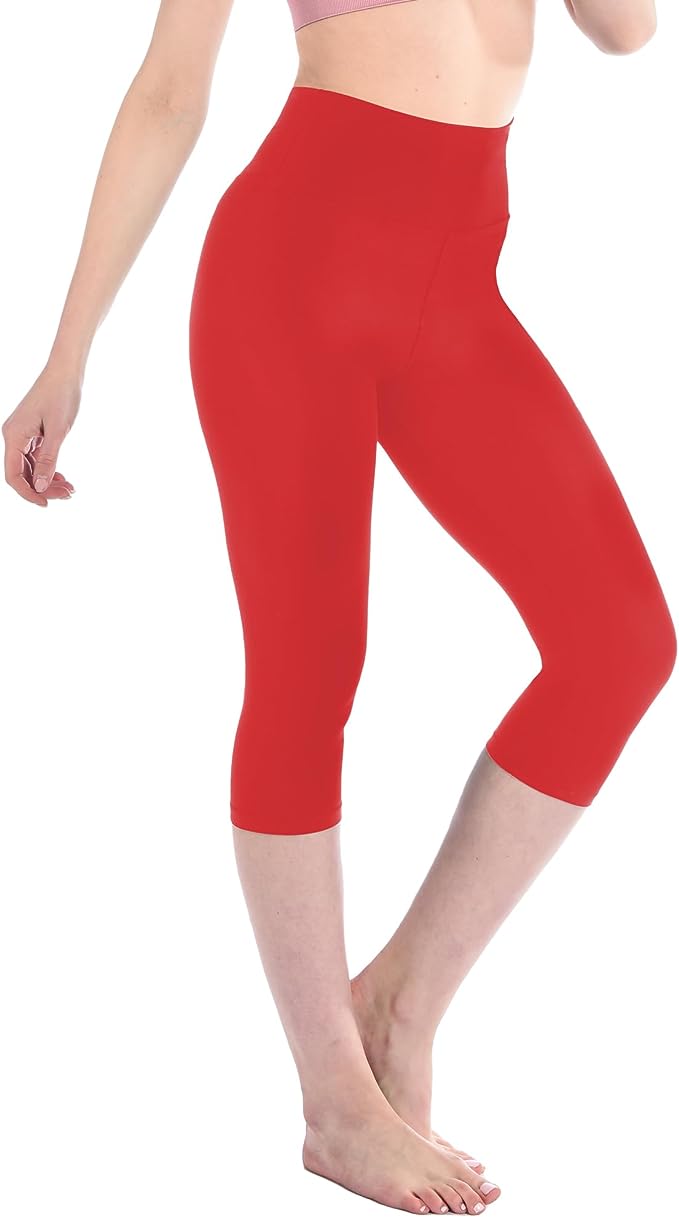 Women's High Waist 3/4 Leggings Opaque Black for Sports Gym Yoga