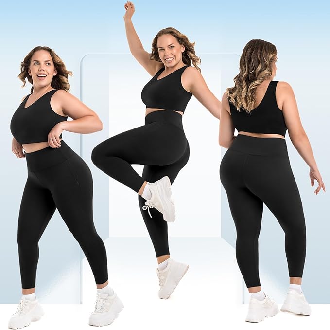 SINOPHANT Plus Size Leggings for Women with Pockets,Women's High Waisted Stretchy XXL-4XL Leggings for Gym Workout