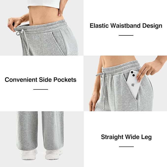 SINOPHANT Womens Wide Leg Sweatpants Baggy Pants with Pockets Fashion Outfits 2026 Drawstring Athletic Joggers