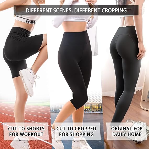 Cuttable Leggings with Inside Pocket for Women,High Waisted Tummy Control Soft Slim Workout Leggings