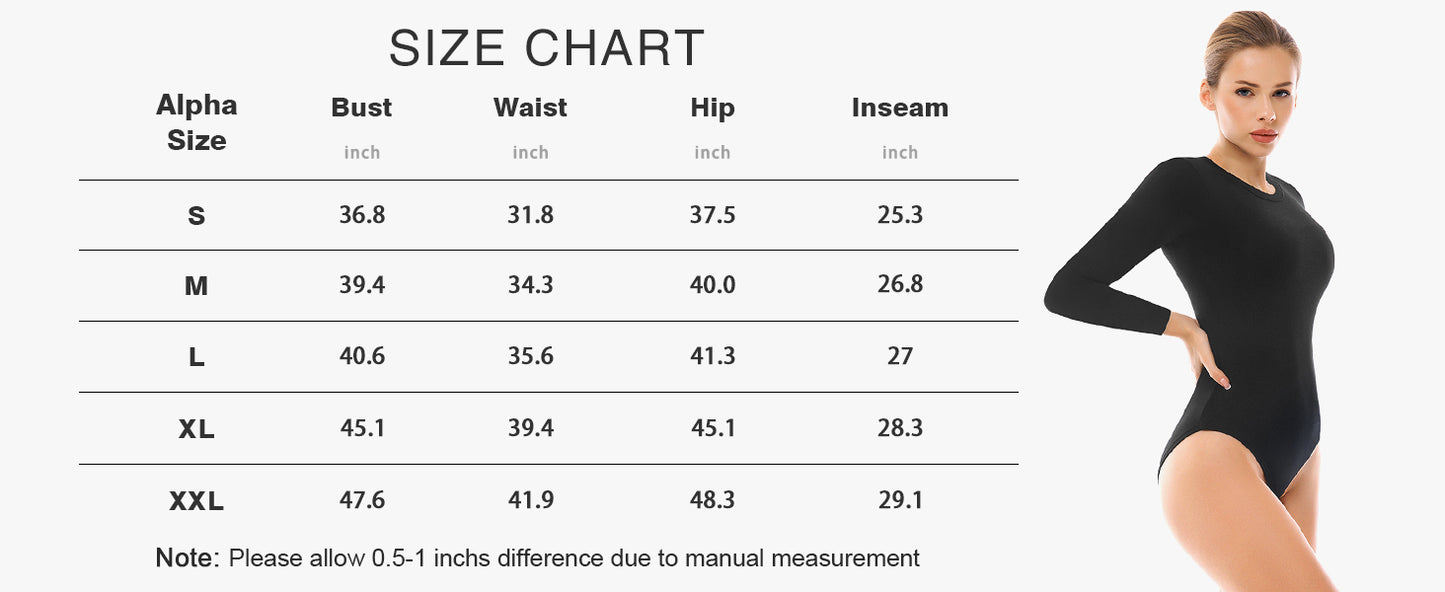SINOPHANT Long Sleeve Bodysuits for Women Crew Round Neck Basic Stretchy Slim Fit Body Suit Tops