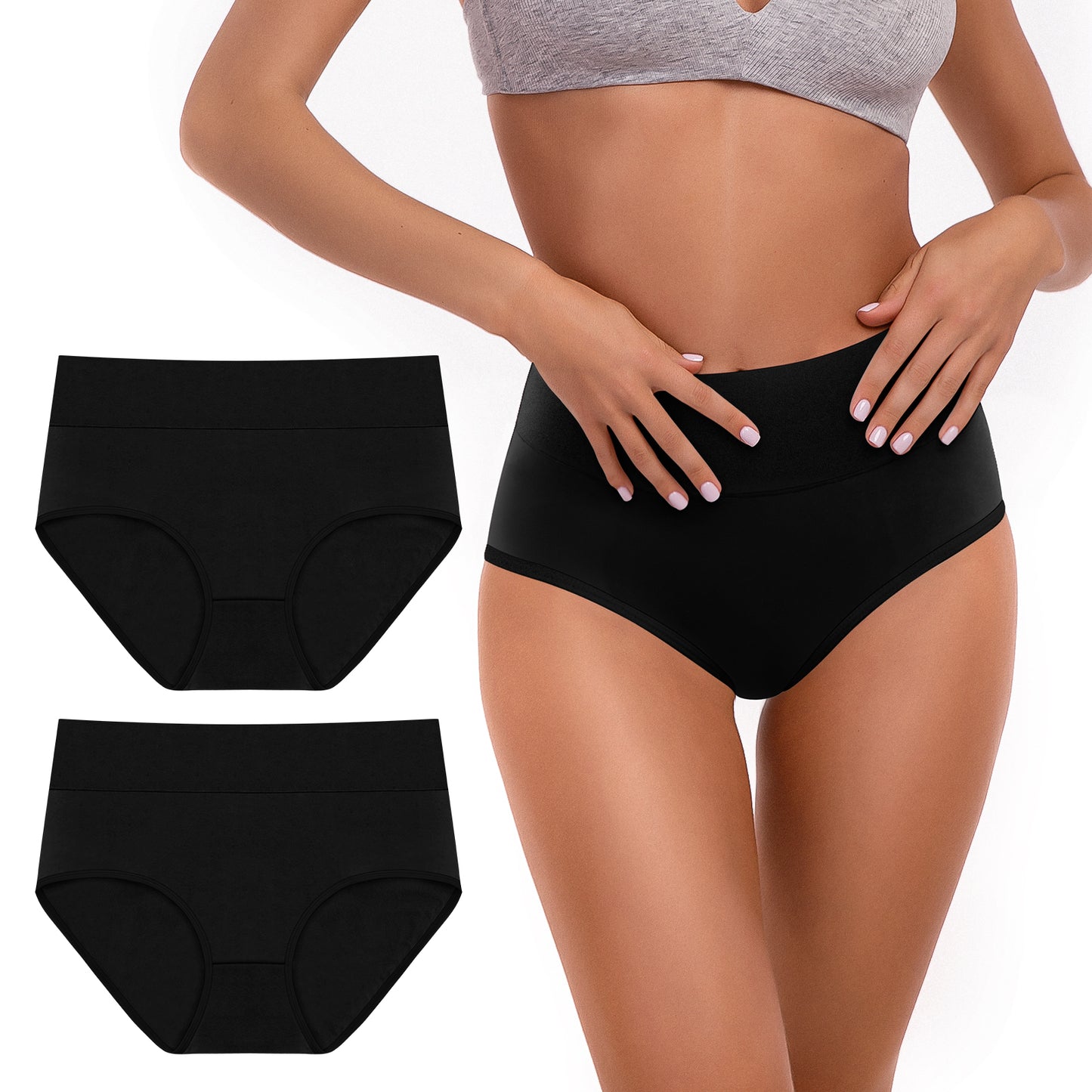 Sinopant Ladies Cotton High Waisted Underwear For Women Solid Knickers