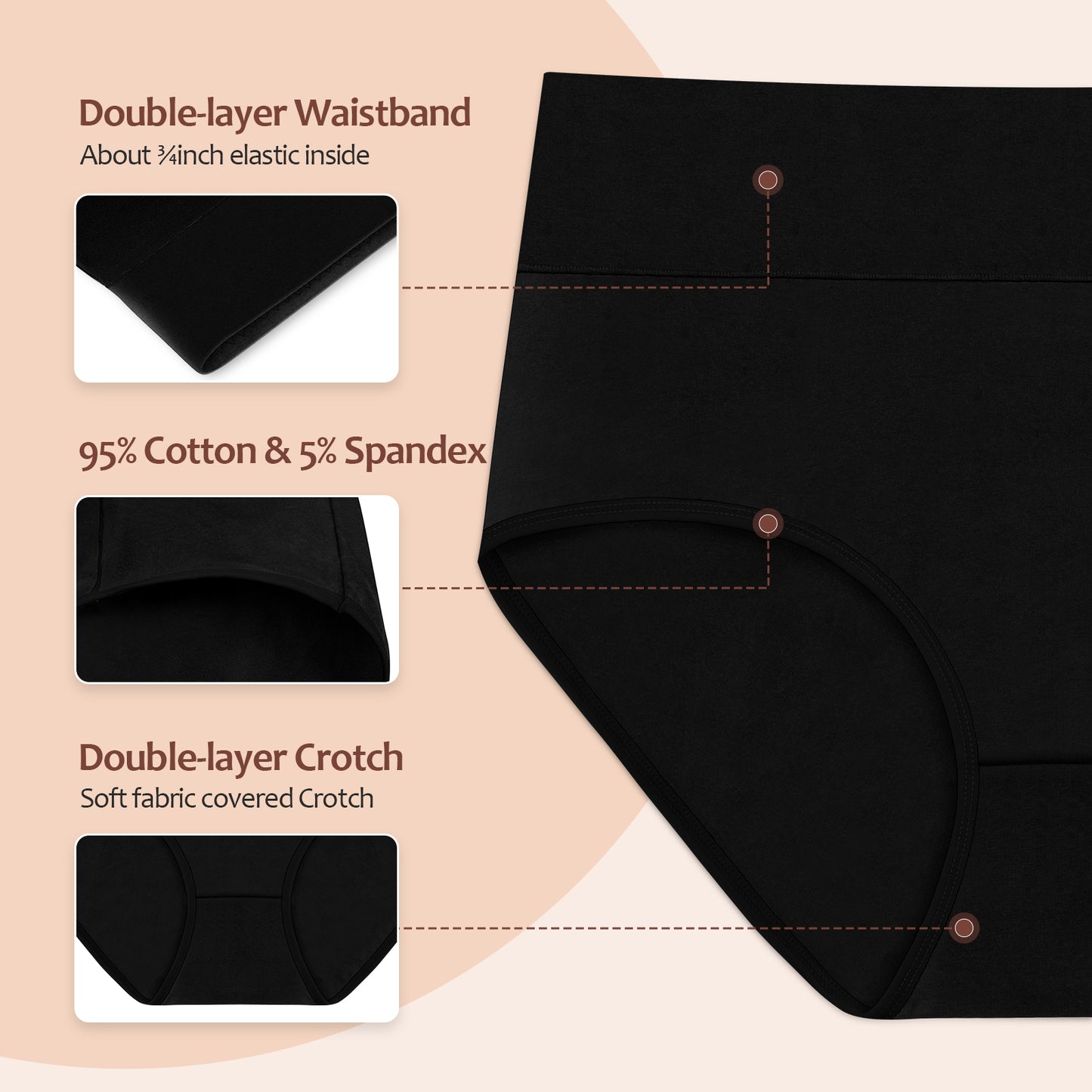 Sinopant Ladies Cotton High Waisted Underwear For Women Solid Knickers