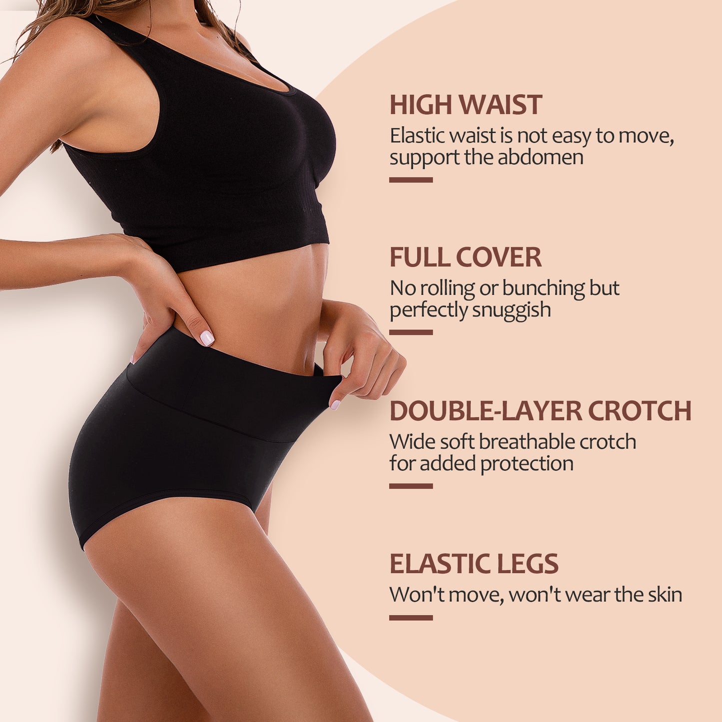 Sinopant Ladies Cotton High Waisted Underwear For Women Solid Knickers